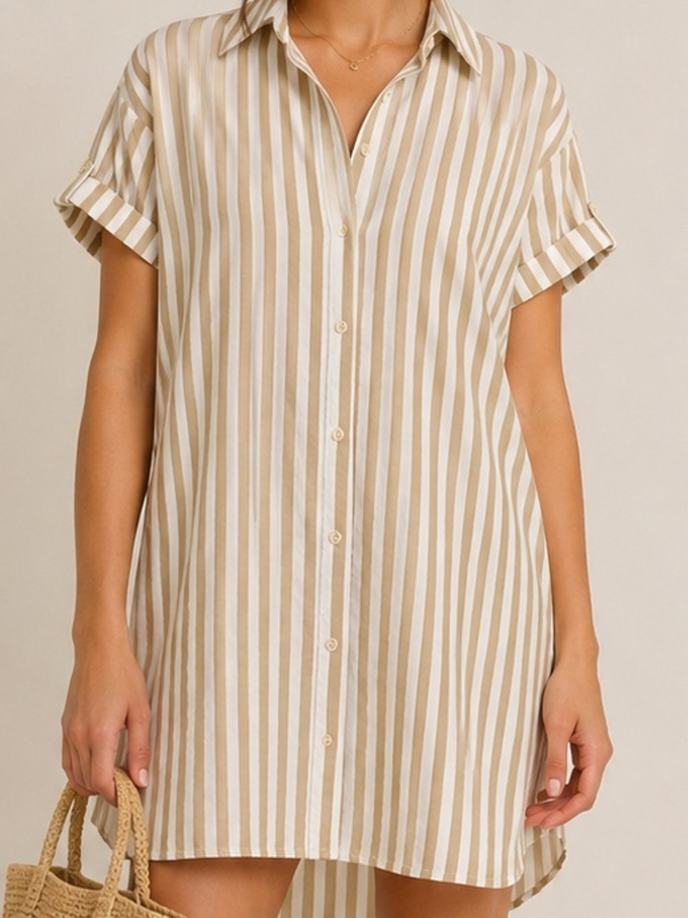 Madewell Striped Button Front Shirt Dress XXS Tan White Cotton